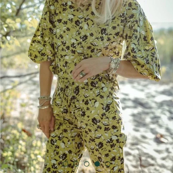 NWT Buru Le Culottes Full Length in Chartreuse Floral - Picture 4 of 10